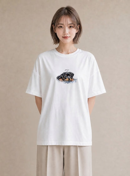 グラフィックTシャツ レディース 黒柴 犬 いぬ イラスト 抜け感 在宅 公園 白T YMAZO