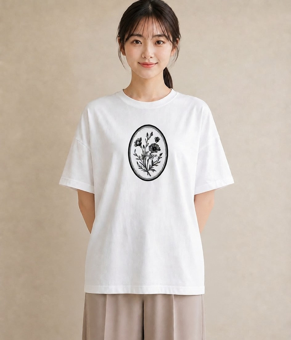 グラフィックTシャツ レディース 小花 花 フラワー イラスト 線画 姉妹 送別ギフト 白T YMAZO