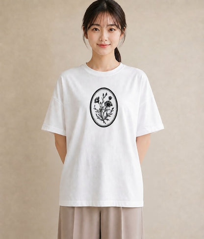 グラフィックTシャツ レディース 小花 花 フラワー イラスト 線画 姉妹 送別ギフト 白T YMAZO