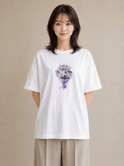 プリントTシャツ レディース スミレ 花 花柄 イラスト ユニーク 母娘コーデ 自分用 白T