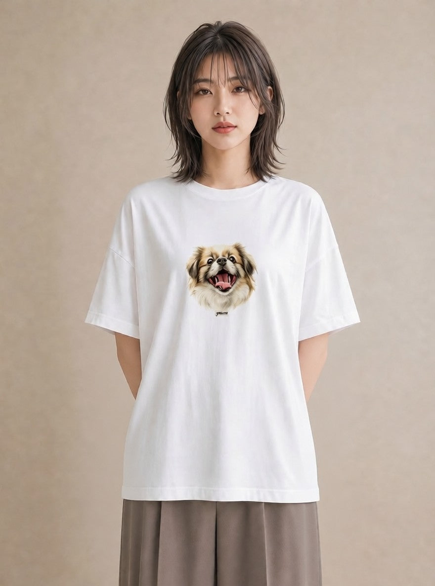 グラフィックTシャツ レディース 狆 犬 いぬ イラスト 休日コーデ 送別ギフト 通勤 白T YMAZO