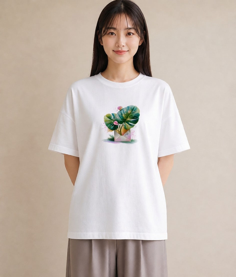デザインTシャツ レディース モンステラ 植物 ボタニカル イラスト 線画 おしゃれギフト 社会人 白T YMAZO