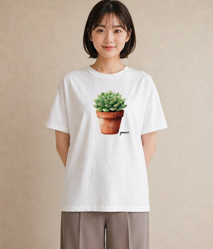 デザインTシャツ レディース 多肉植物 植物 ボタニカル イラスト シンプル 公園 ママ 白T YMAZO