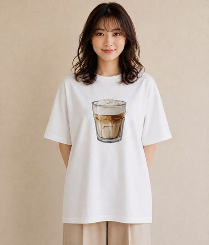 グラフィックTシャツ レディース カフェラテ 食べ物 フード イラスト カフェコーデ 海 カフェ巡り 白T YMAZO