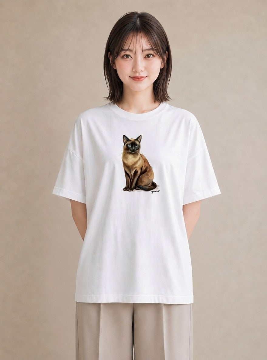 プリントTシャツ レディース サビ猫 猫 ねこ イラスト ミニマル デイリーウェア 休日 白T YMAZO