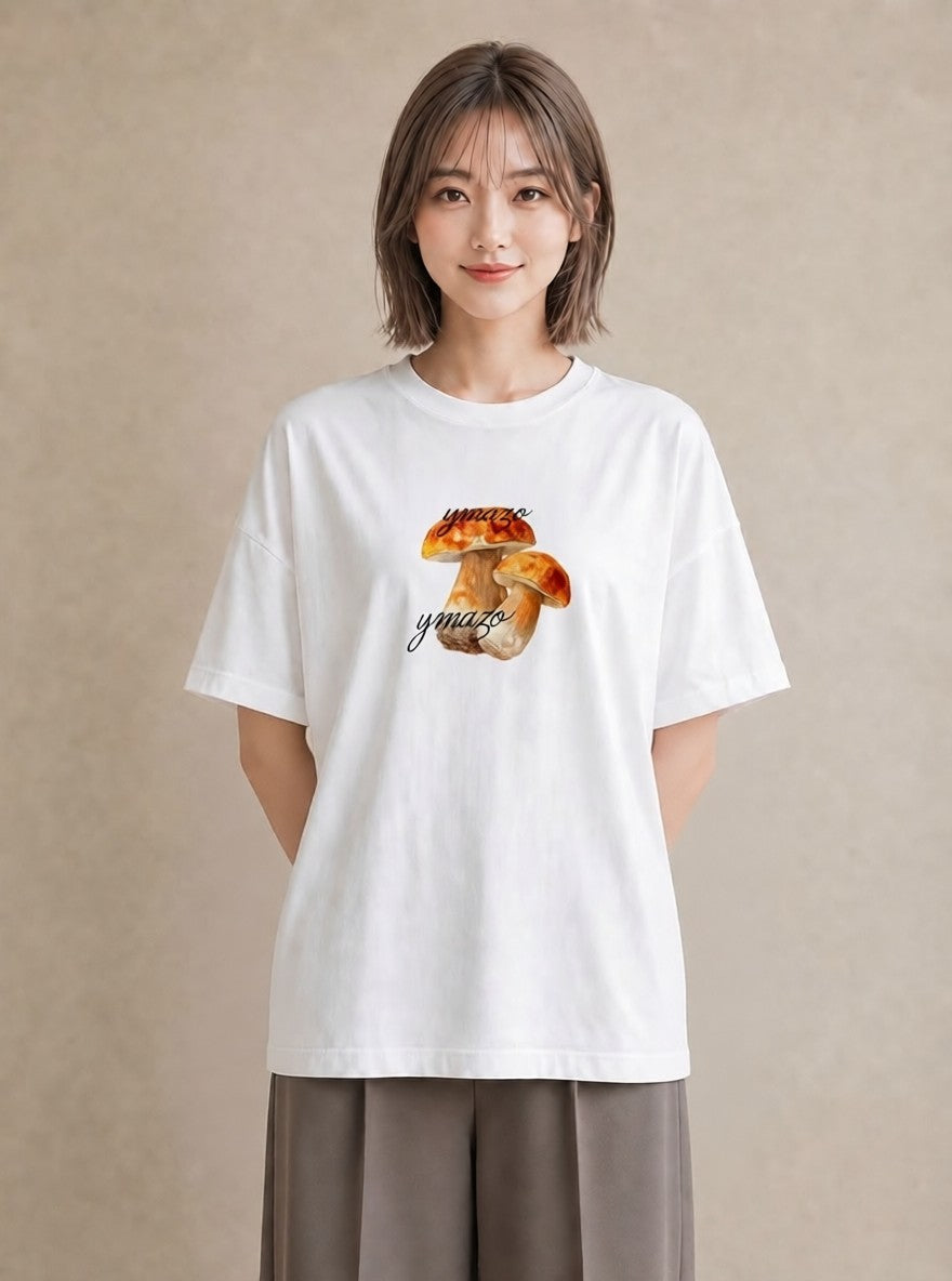 半袖Tシャツ レディース きのこ 植物 ボタニカル イラスト 休日コーデ 通勤 在宅 白T YMAZO