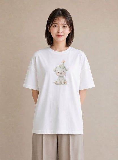 グラフィックTシャツ レディース 子犬 犬 いぬ イラスト きれいめカジュアル 自分用 ルームウェア 白T YMAZO