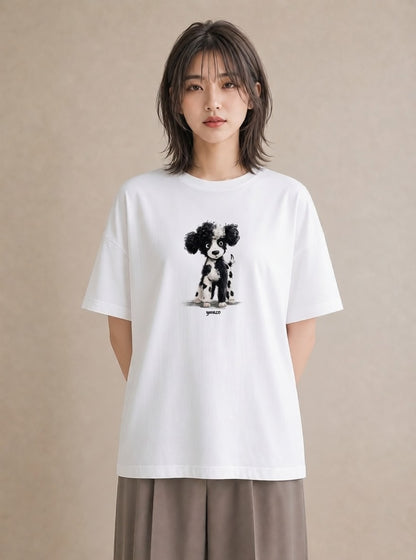 プリントTシャツ レディース トイプードル プードル 犬 いぬ イラスト カフェコーデ 誕生日プレゼント 綿100 白T YMAZO
