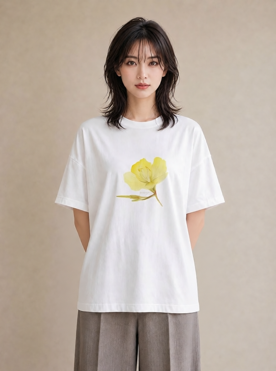 Tシャツ レディース パンジー 花 花柄 イラスト ゆるかわ 普段着 週末コーデ 白T
