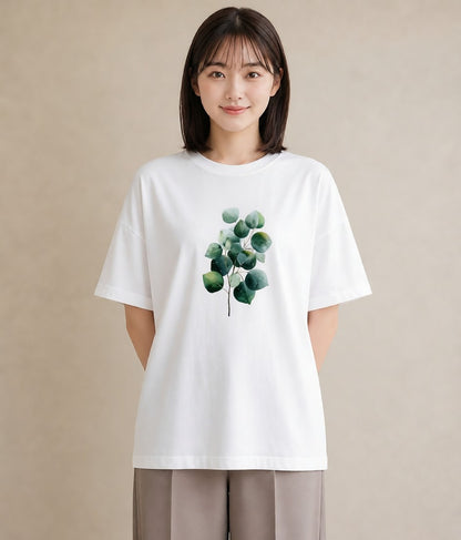 プリントTシャツ レディース ユーカリ 植物 ボタニカル イラスト ゆるかわ ビーチ デイリーウェア 白T YMAZO