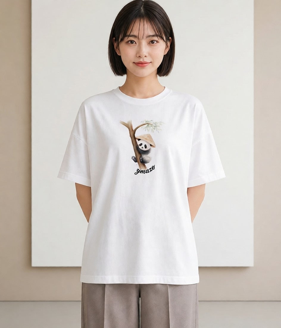 半袖Tシャツ レディース レッサーパンダ 動物 アニマル イラスト 海 カフェ巡り 白T YMAZO