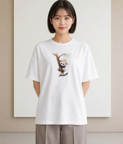 半袖Tシャツ レディース レッサーパンダ 動物 アニマル イラスト 海 カフェ巡り 白T YMAZO