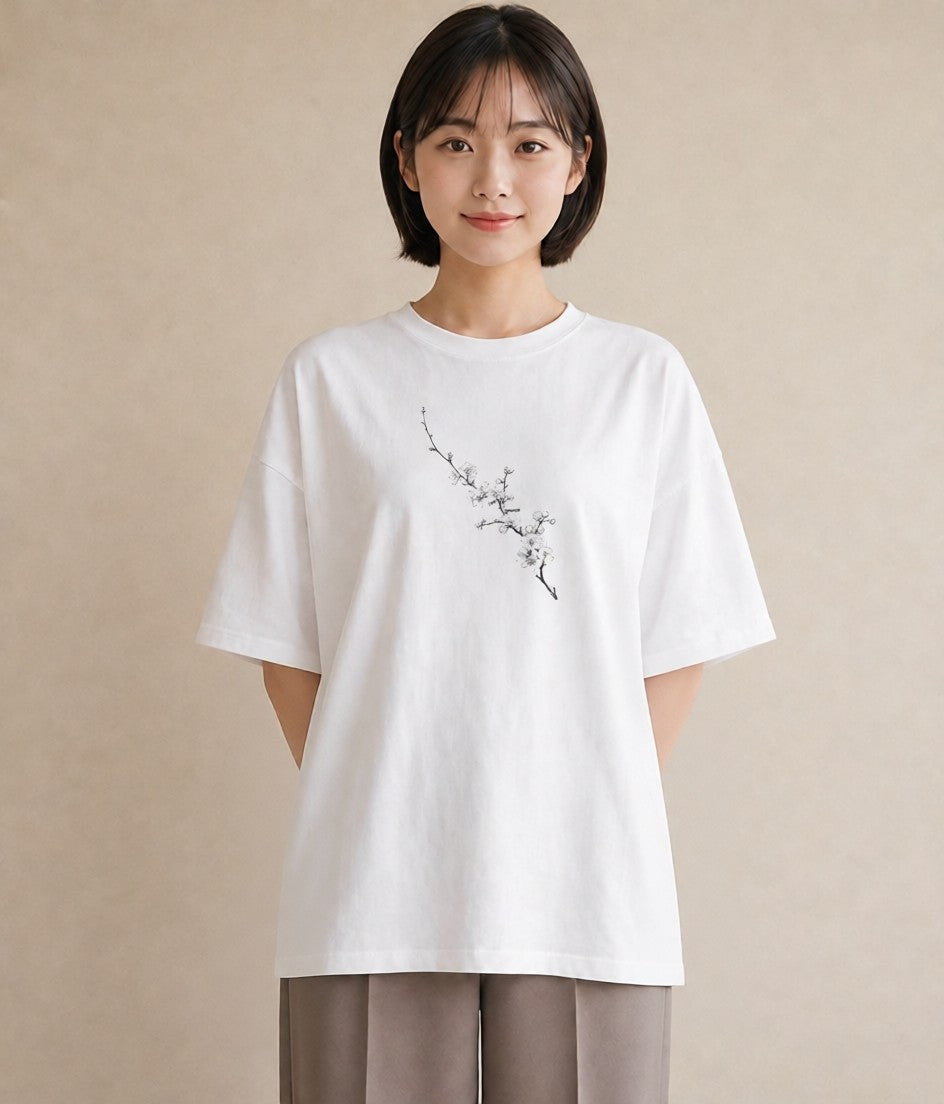 Tシャツ レディース さくら 桜 桜の枝 イラスト カジュアル 親子 20代 白T YMAZO