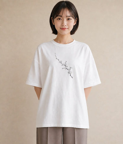 Tシャツ レディース さくら 桜 桜の枝 イラスト カジュアル 親子 20代 白T YMAZO