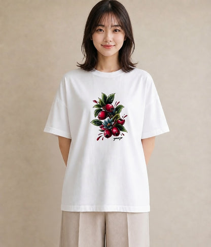 Tシャツ レディース 木の実 植物 ボタニカル イラスト ラフ お出かけ 普段着 白T YMAZO