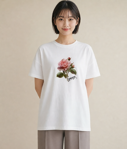 プリントTシャツ レディース バラ 薔薇 ローズ 花 花柄 イラスト ミニマル 旅行用 海 白T YMAZO