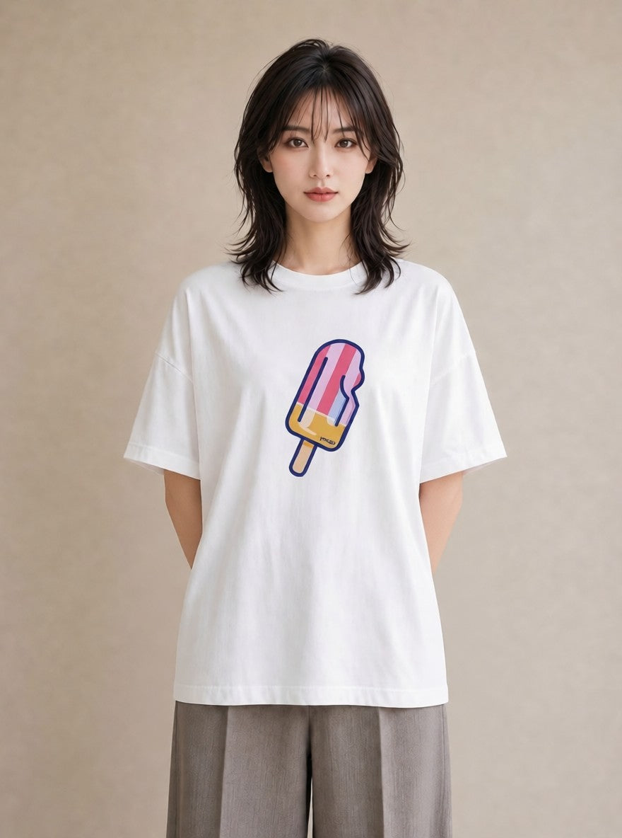 プリントTシャツ レディース アイス 食べ物 フード イラスト きれいめ ギフト 母の日 白T YMAZO
