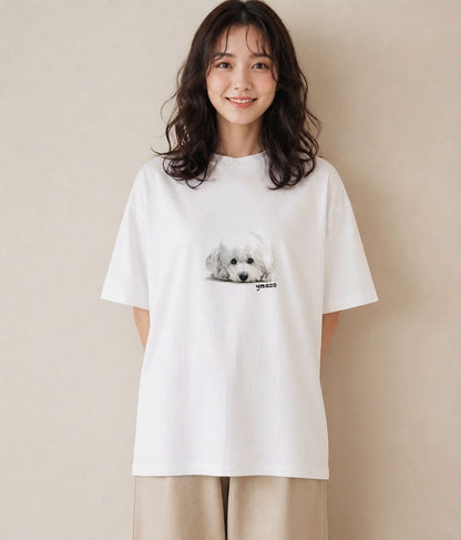 プリントTシャツ レディース ビションフリーゼ 犬 いぬ イラスト 手描き風 お揃い 親子 白T YMAZO