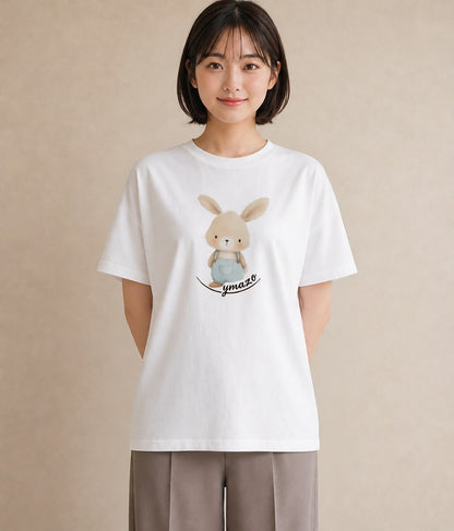 半袖Tシャツ レディース ミニうさぎ ペット 動物 イラスト 線画 ラフ レイヤード 白T YMAZO