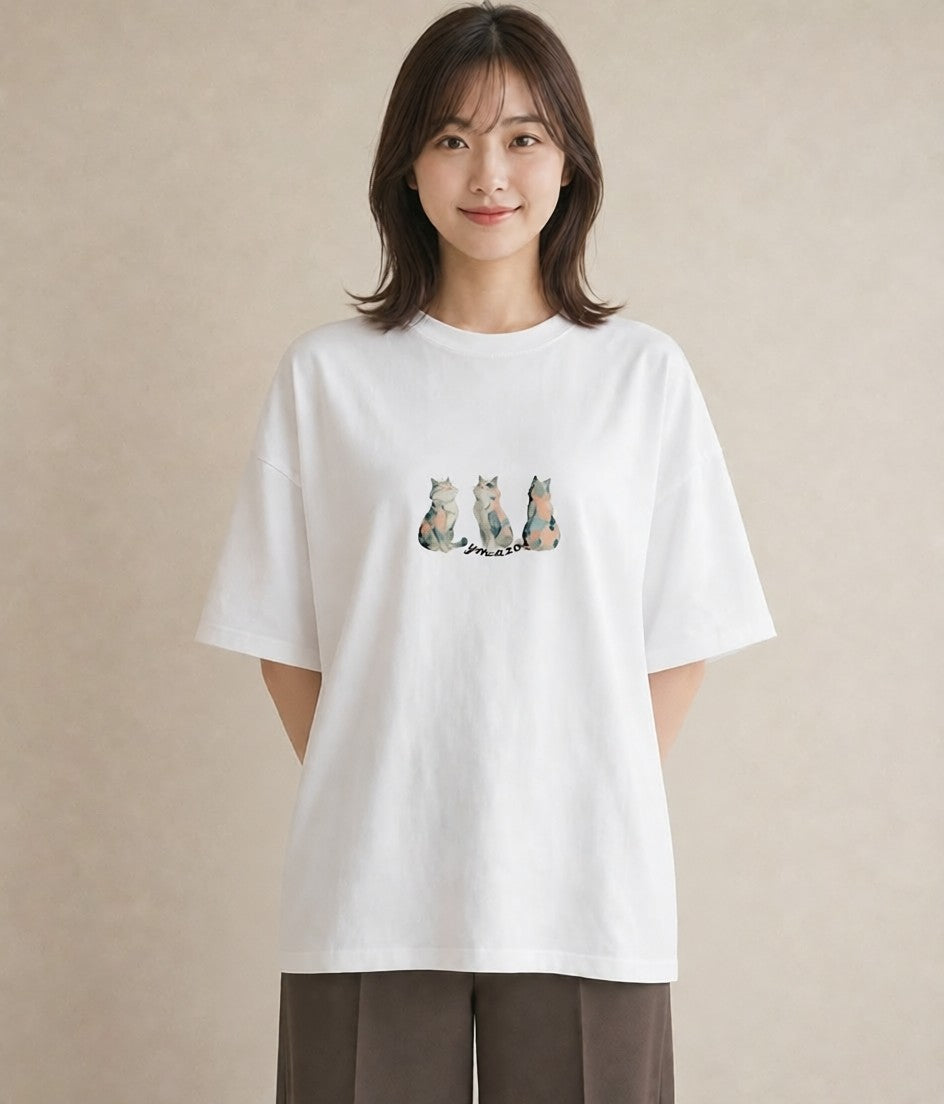 グラフィックTシャツ レディース ぶち猫 猫 ねこ イラスト シンプル 送別ギフト 通勤 白T YMAZO