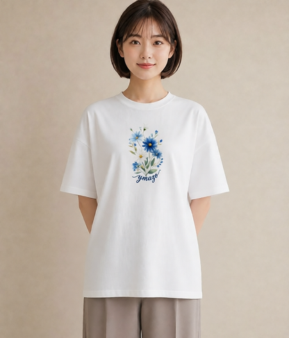 半袖Tシャツ レディース デイジー 花 花柄 イラスト 線画 ビーチ デイリーウェア 白T