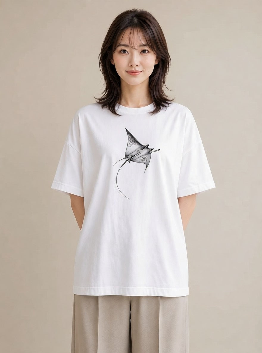 グラフィックTシャツ レディース ジンベエザメ 海の生き物 海 イラスト お揃い 親子 白T YMAZO
