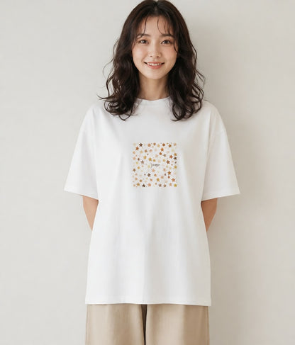半袖Tシャツ レディース 天の川 星空 宇宙 イラスト ゆるかわ お出かけ 普段着 白T YMAZO