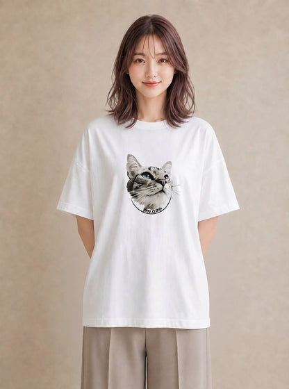 プリントTシャツ レディース シャム柄 猫 ねこ イラスト こなれ感 ミセス 春コーデ 白T YMAZO