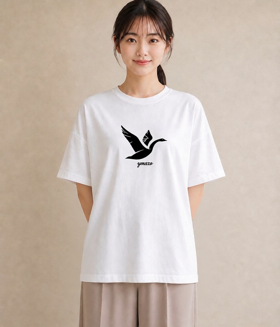 Tシャツ レディース 折り鶴 折り紙 ナチュラル アンティーク イラスト ポップ ルームウェア ギフト 白T YMAZO