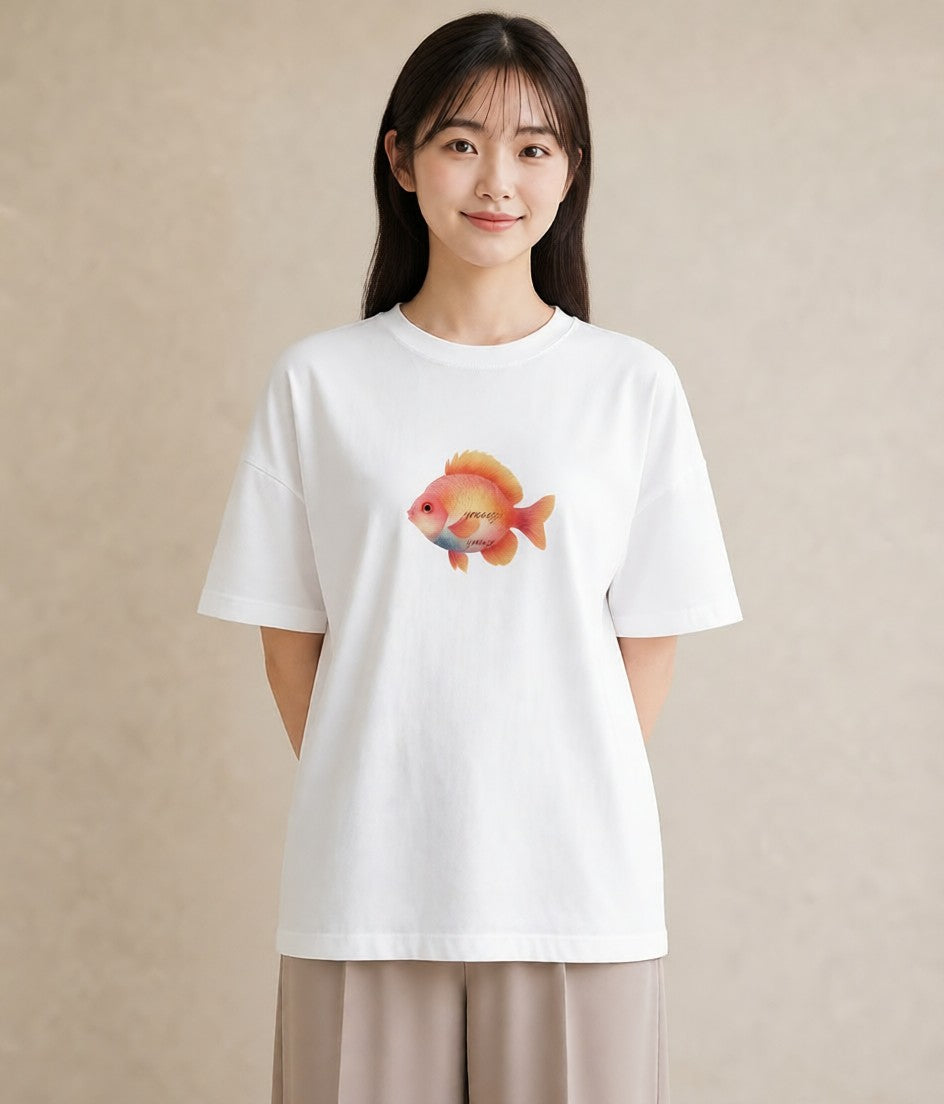 半袖Tシャツ レディース たい焼き 食べ物 フード イラスト 可愛い ビーチ デイリーウェア 白T YMAZO