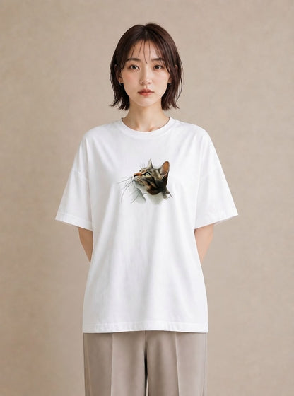 グラフィックTシャツ レディース 猫 ねこ イラスト 北欧風 旅行用 海 白T YMAZO