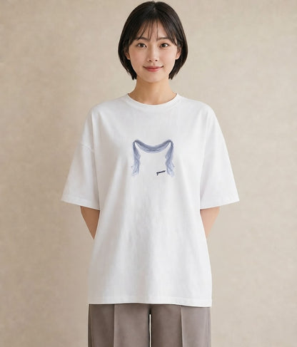 デザインTシャツ レディース レースハンカチ レース ハンカチ ナチュラル アンティーク イラスト シンプル デイリーウェア 休日 白T YMAZO