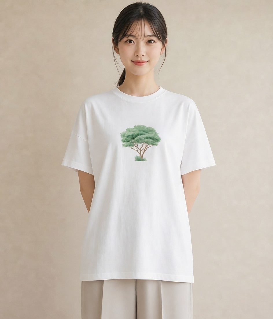 Tシャツ レディース 木 植物 ボタニカル イラスト お洒落 送別ギフト 通勤 白T YMAZO