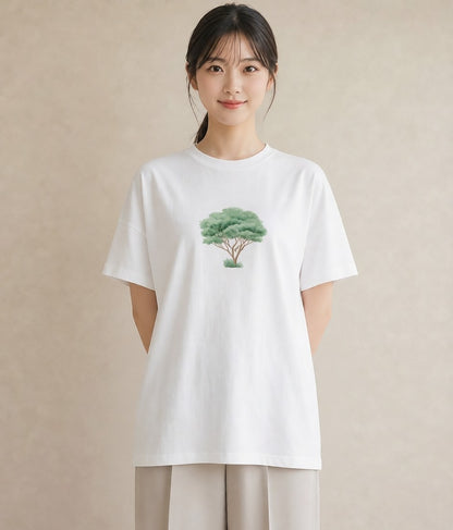 Tシャツ レディース 木 植物 ボタニカル イラスト お洒落 送別ギフト 通勤 白T YMAZO