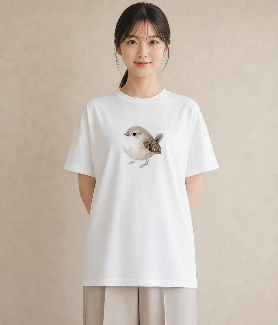 デザインTシャツ レディース 九官鳥 ペット 動物 イラスト 上品 春服 ミセス 白T YMAZO