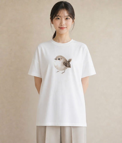 デザインTシャツ レディース 九官鳥 ペット 動物 イラスト 上品 春服 ミセス 白T YMAZO