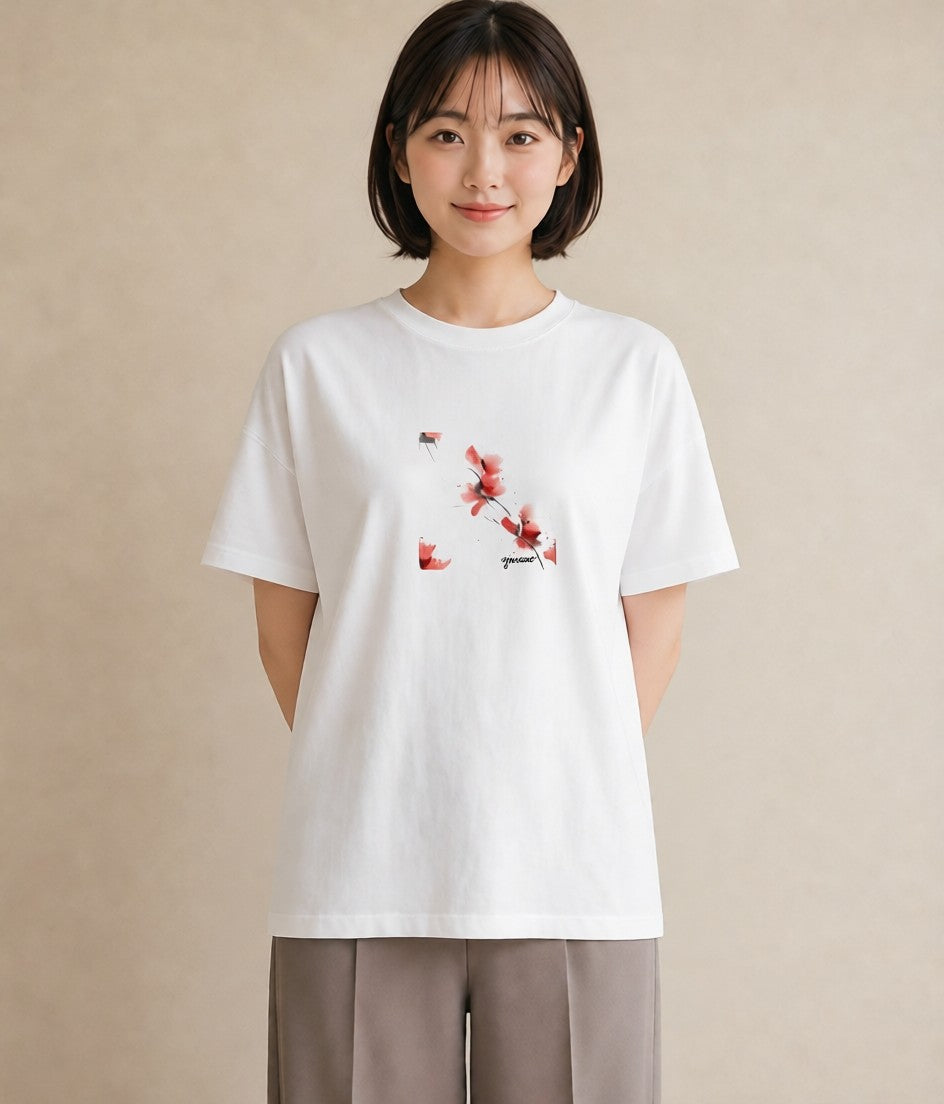 Tシャツ レディース 彼岸花 花 花柄 イラスト 水彩風 在宅 公園 白T YMAZO