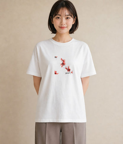 Tシャツ レディース 彼岸花 花 花柄 イラスト 水彩風 在宅 公園 白T YMAZO