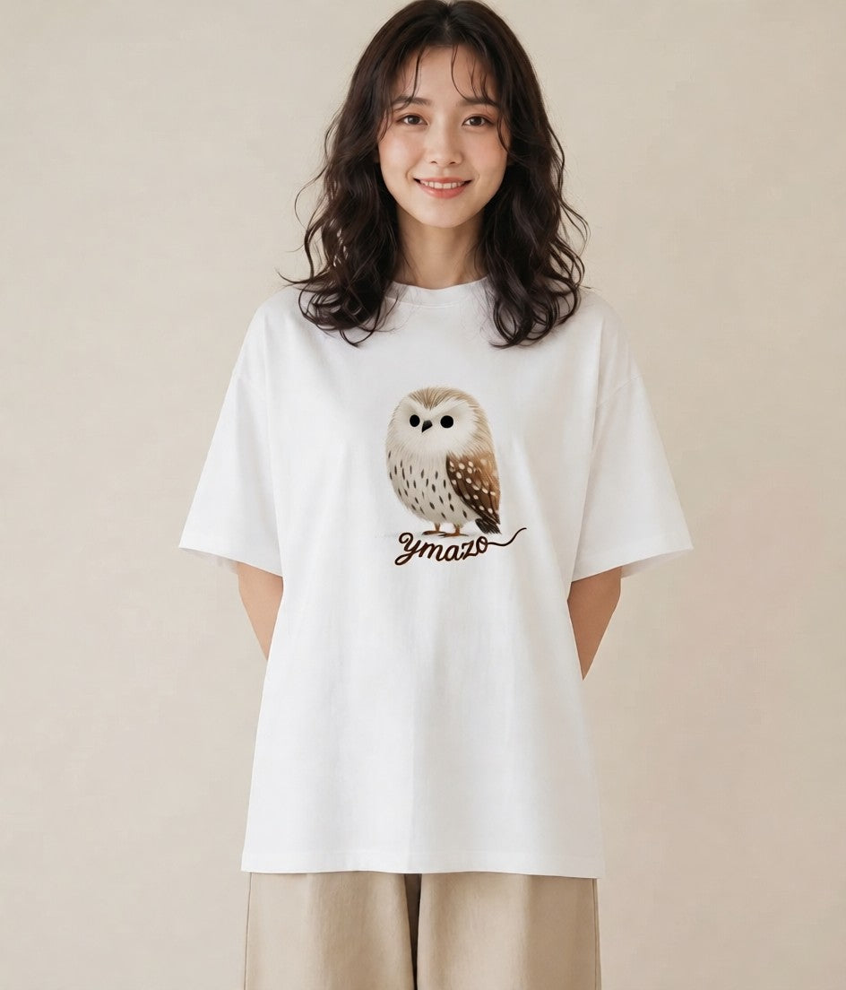 プリントTシャツ レディース シロフクロウ 動物 アニマル イラスト 抜け感 旅行 母娘コーデ 白T YMAZO