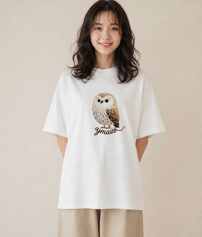 プリントTシャツ レディース シロフクロウ 動物 アニマル イラスト 抜け感 旅行 母娘コーデ 白T YMAZO