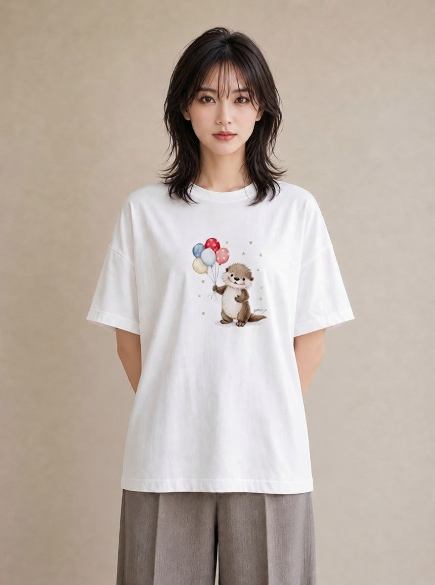 プリントTシャツ レディース フェレット ペット 動物 イラスト 夏コーデ 通学 白T YMAZO
