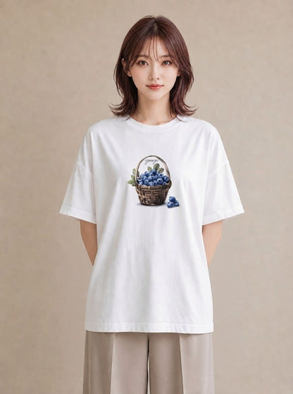 デザインTシャツ レディース ブルーベリー 食べ物 フード イラスト ヴィンテージ風 クリスマス 旅行 白T YMAZO