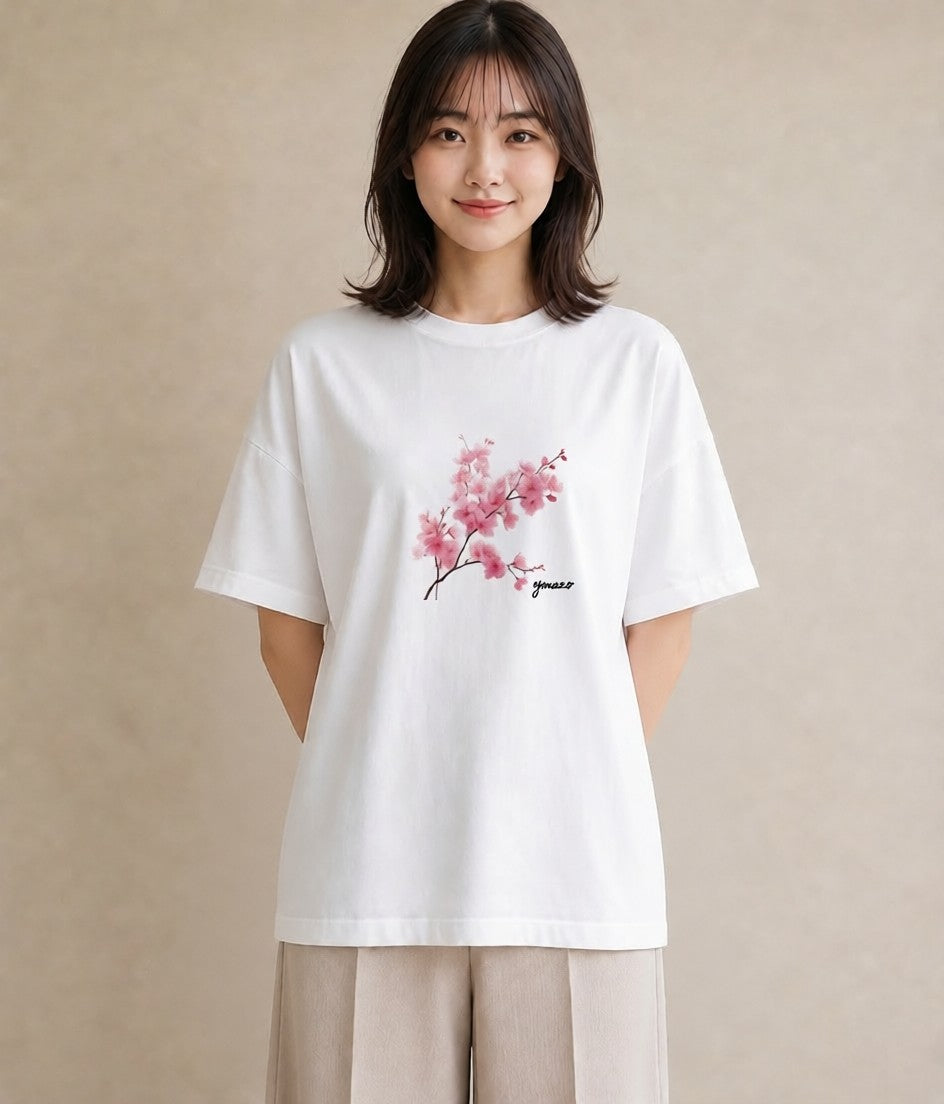 半袖Tシャツ レディース 梅 花 花柄 イラスト おしゃれギフト 社会人 白T YMAZO