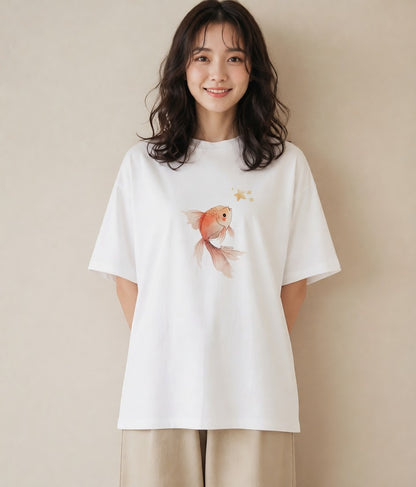 半袖Tシャツ レディース 流れ星 星空 宇宙 イラスト 水彩風 20代 カジュアルコーデ 白T YMAZO