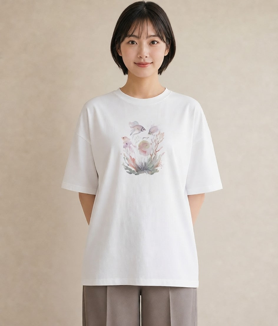 Tシャツ レディース くらげ クラゲ 海の生き物 海 イラスト こなれ感 週末コーデ 敬老の日 白T YMAZO