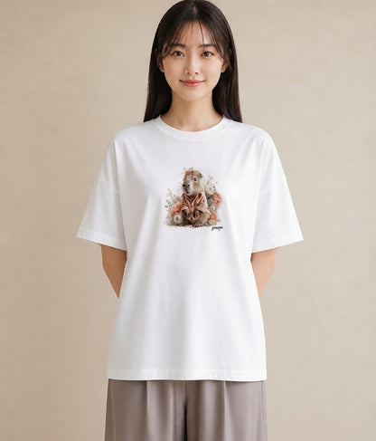 半袖Tシャツ レディース ジャンガリアンハムスター ペット 動物 イラスト 可愛い 公園 ママ 白T YMAZO