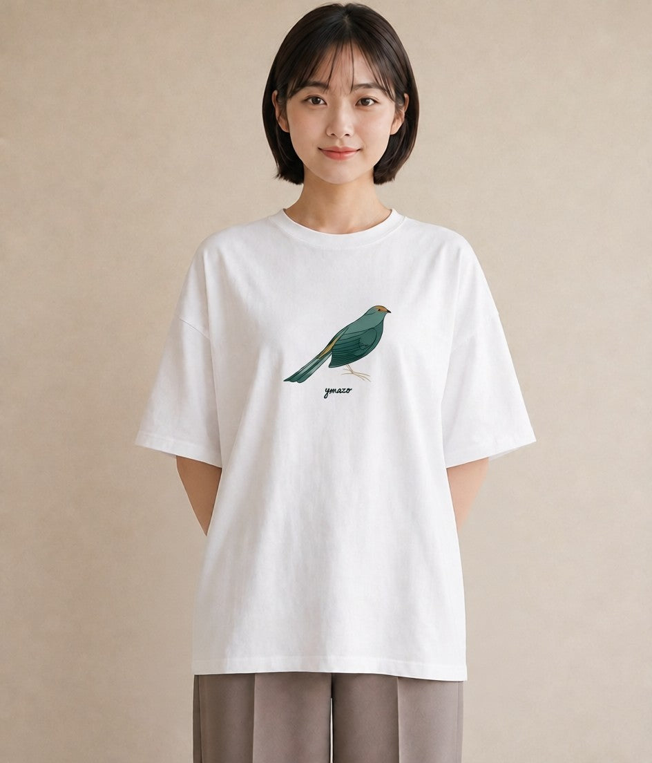半袖Tシャツ レディース 九官鳥 ペット 動物 イラスト 抜け感 ミセス 春コーデ 白T YMAZO