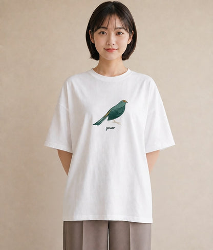 半袖Tシャツ レディース 九官鳥 ペット 動物 イラスト 抜け感 ミセス 春コーデ 白T YMAZO