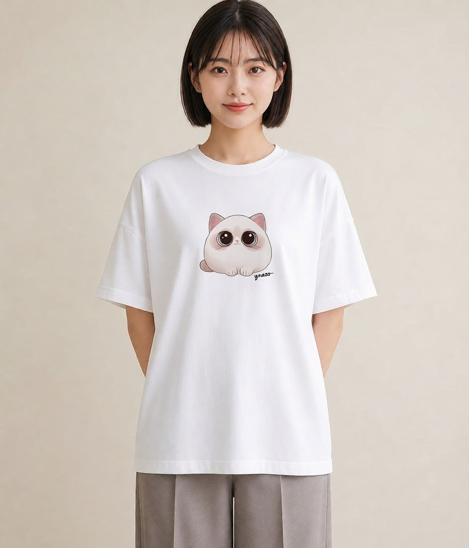 デザインTシャツ レディース ニャンコ 猫 ねこ イラスト ラフ 友達ギフト 部屋着 白T YMAZO