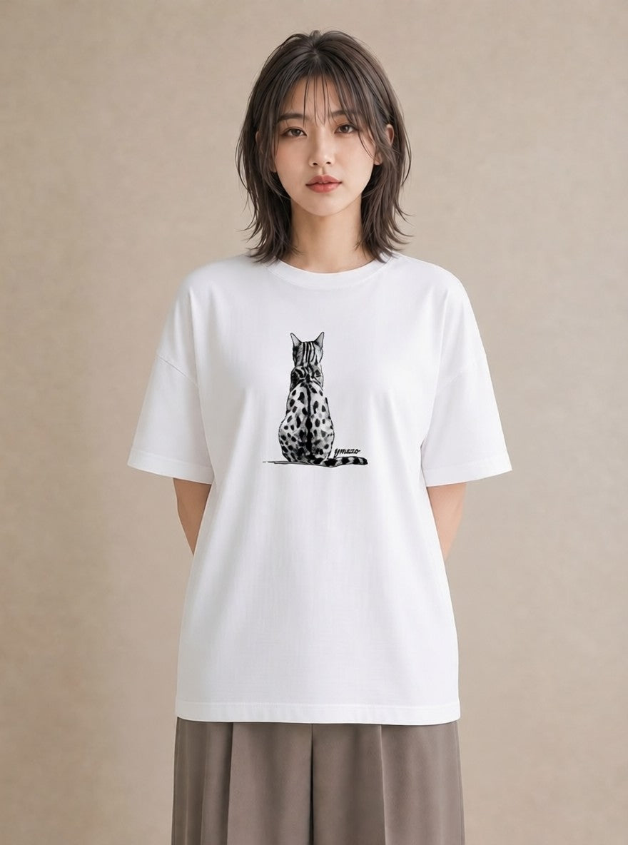 グラフィックTシャツ レディース 三毛猫 みけねこ 三毛 猫 ねこ イラスト ユニーク 誕生日プレゼント 綿100 白T YMAZO